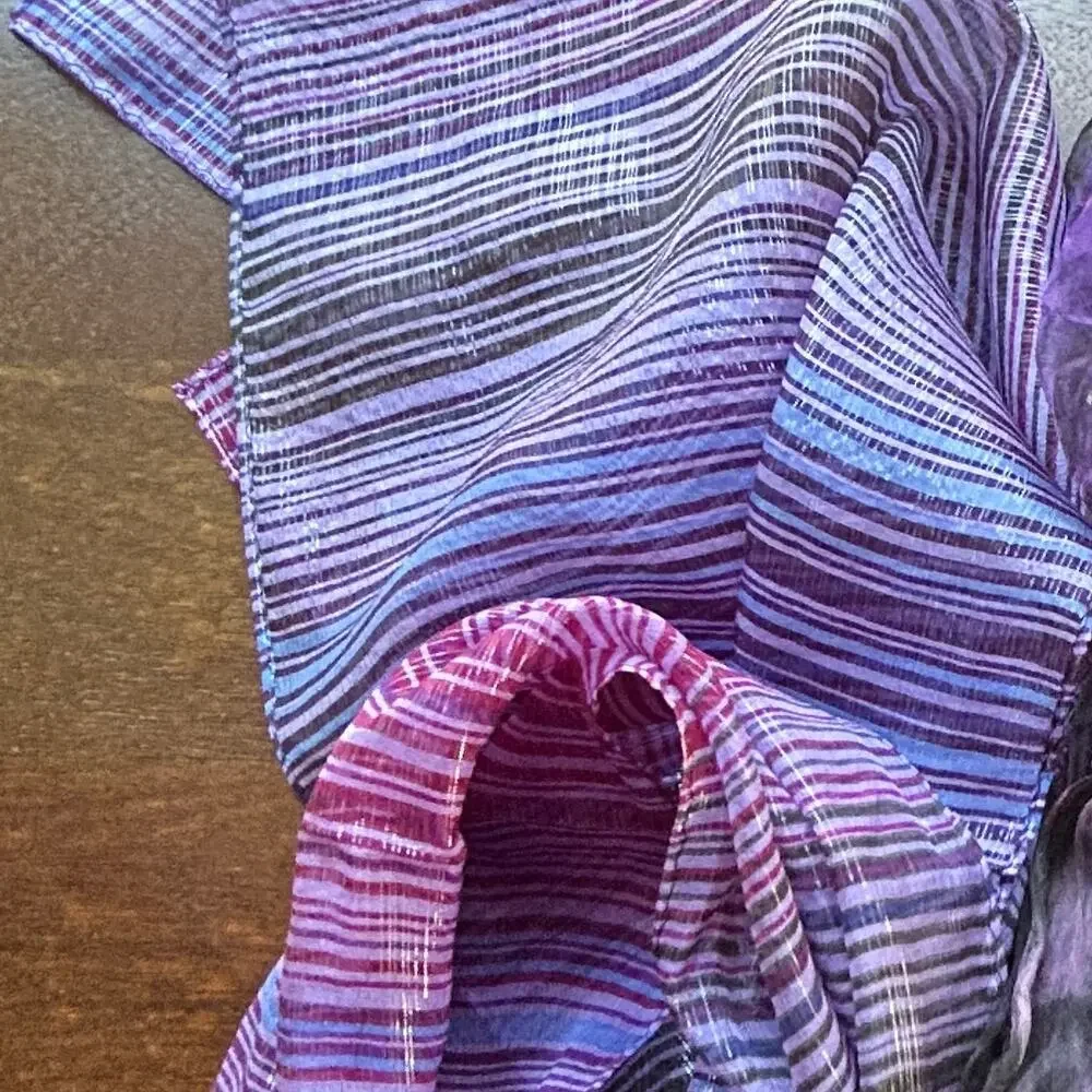Vintage 90s Echo Purple Metallic Stripe Silk Scarf